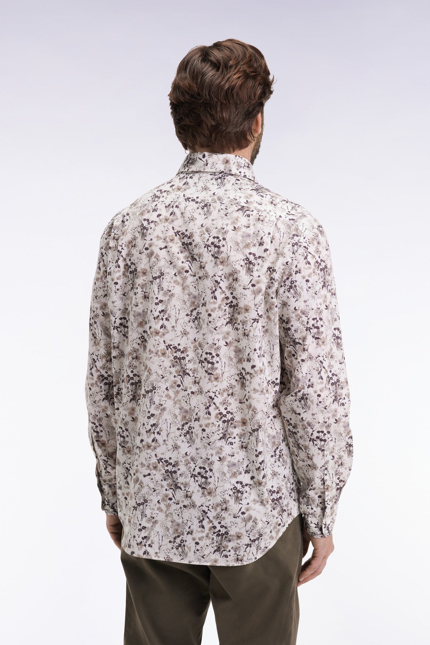 Chemise à imprimé floral en coton marron coupe droite