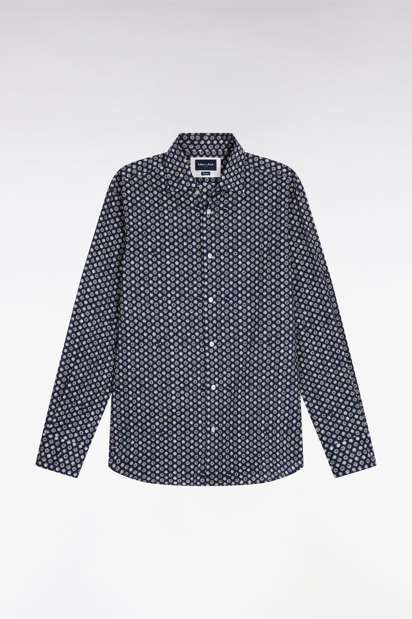 Chemise en coton marine à imprimé floral graphique coupe droite
