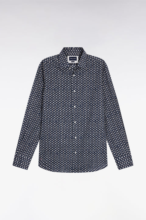 Chemise en coton marine à imprimé floral graphique coupe droite - Image 2