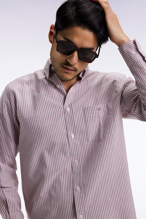 Chemise en popeline de coton rayée bordeaux coupe droite - Image 3