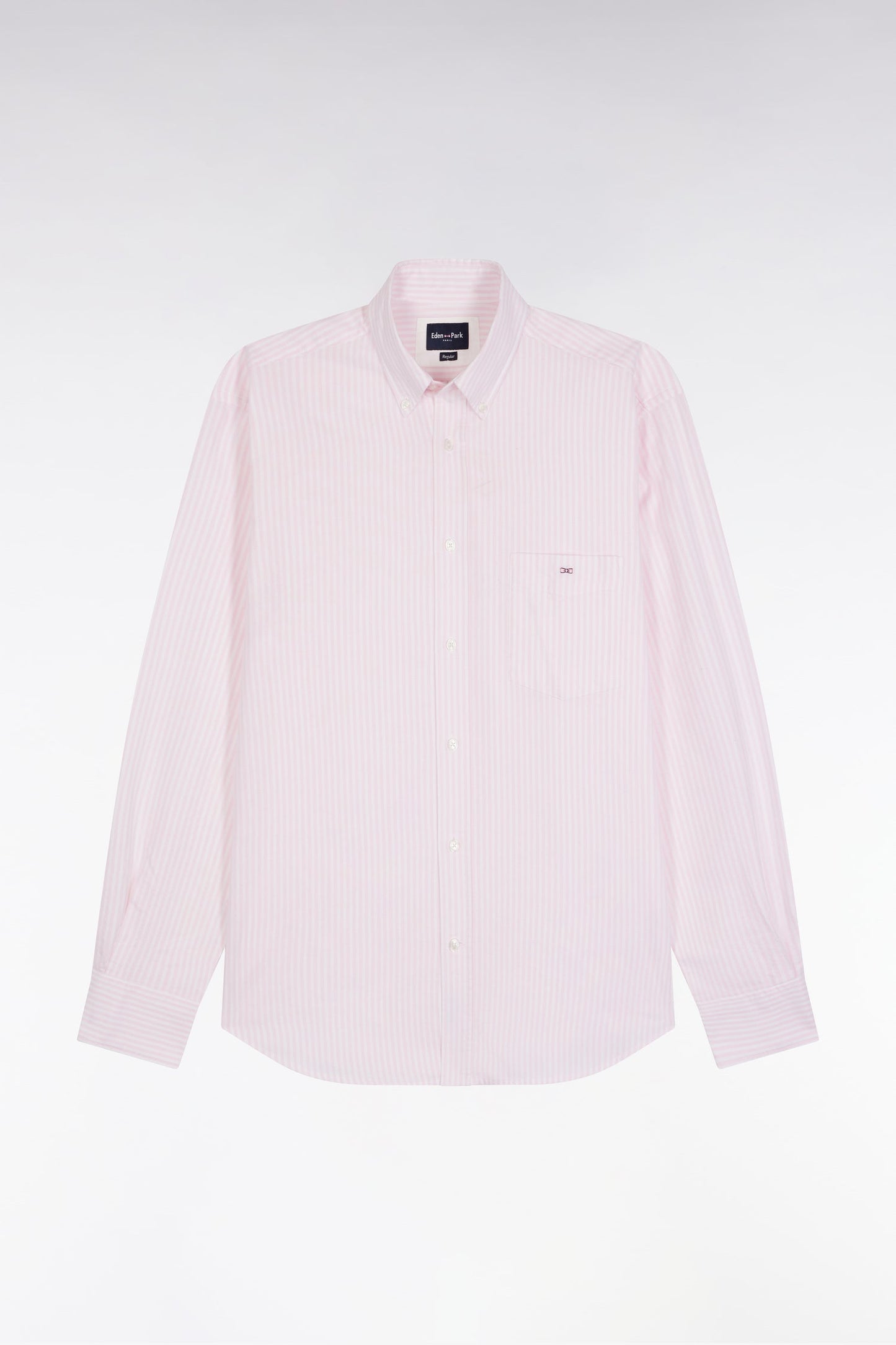 Chemise en popeline de coton rayée rose coupe droite