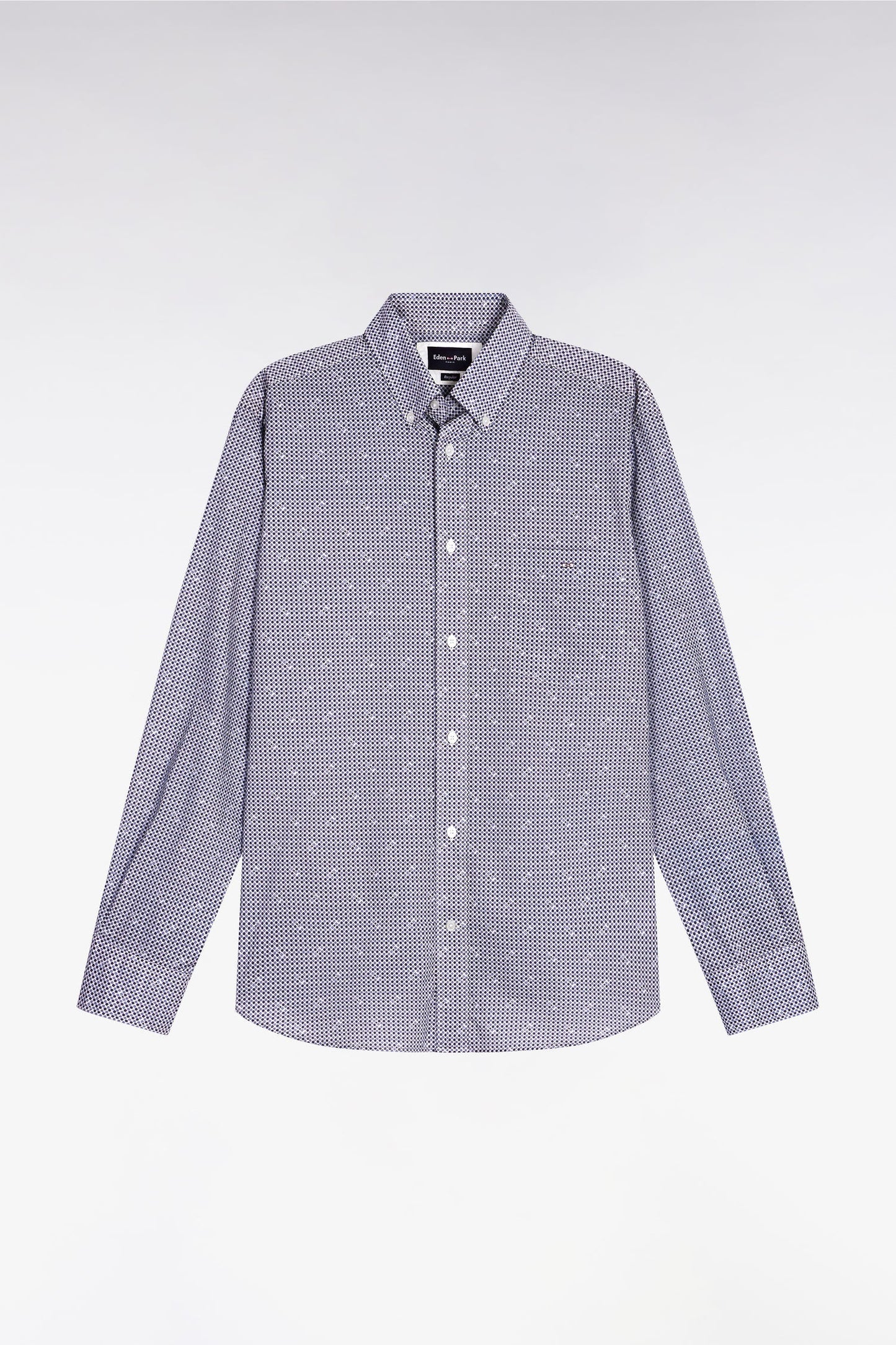 Chemise à micromotifs en coton bleu coupe droite