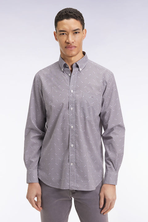 Chemise à micromotifs en coton marron coupe droite - Image 1
