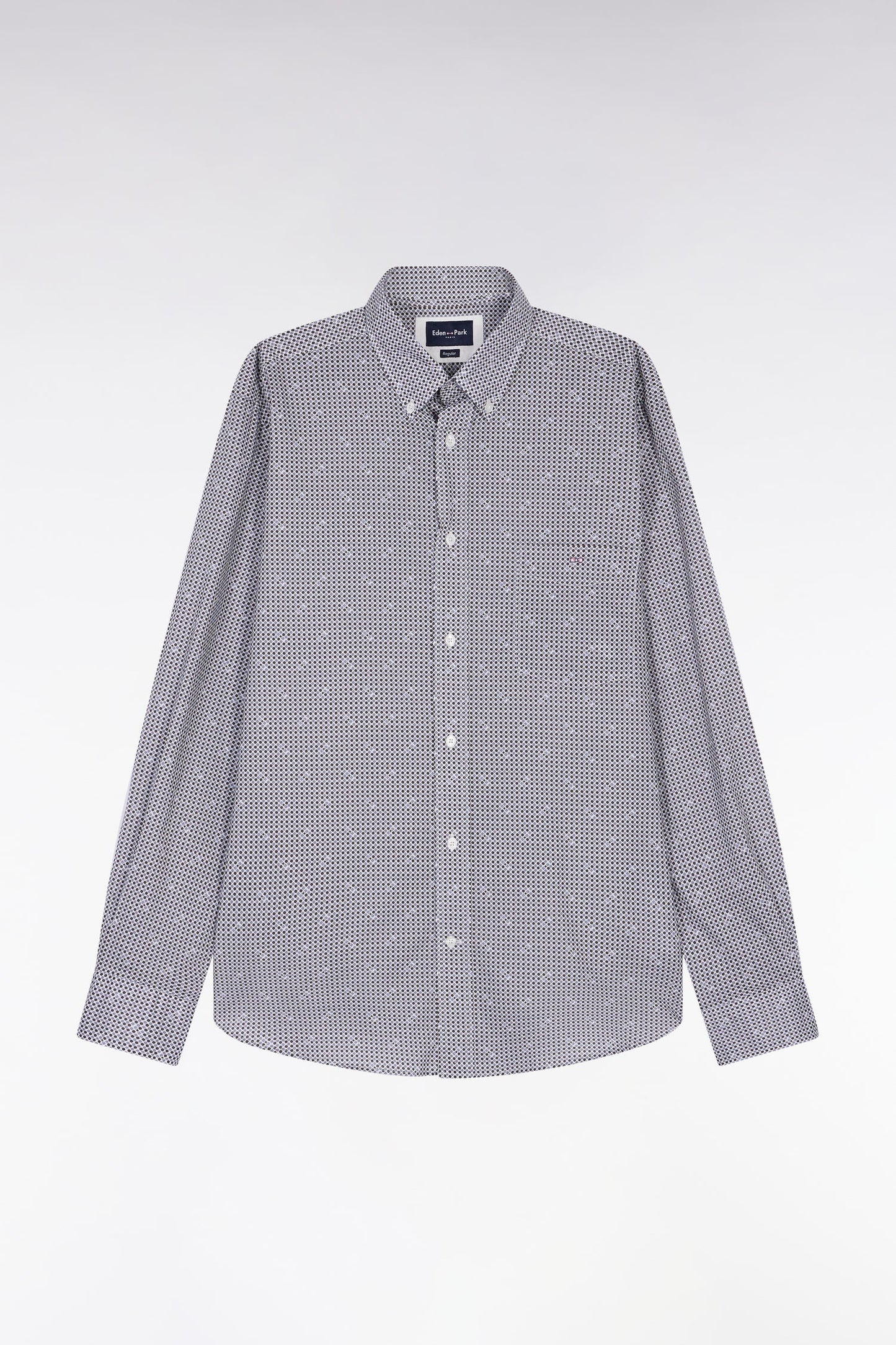 Chemise à micromotifs en coton marron coupe droite