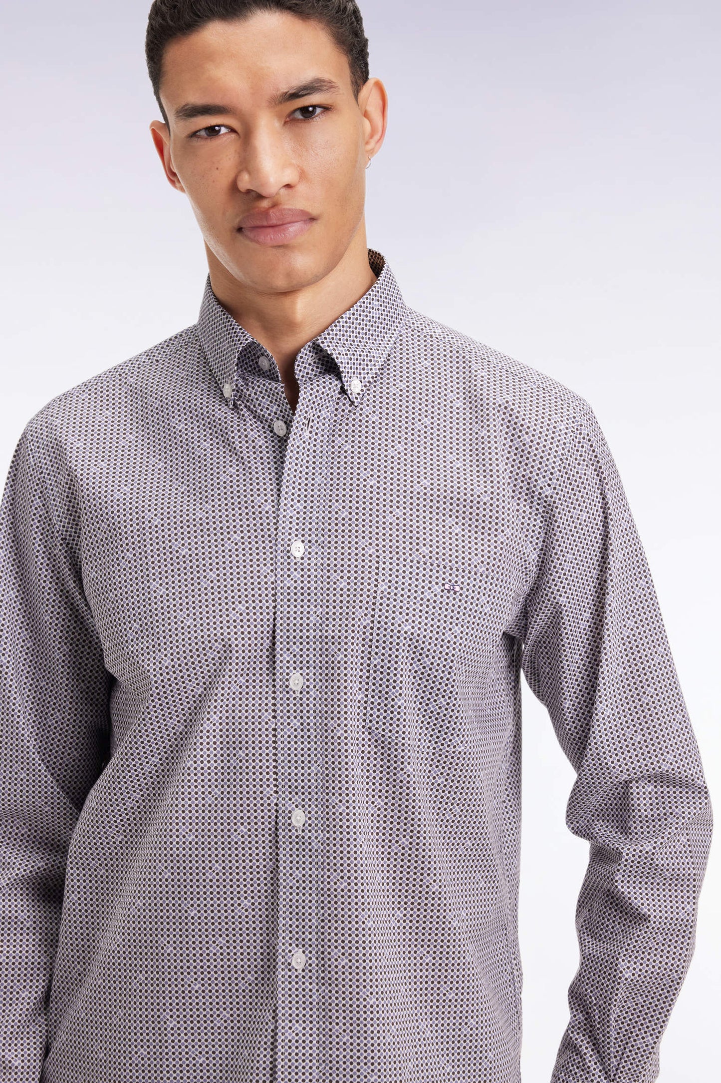 Chemise à micromotifs en coton marron coupe droite
