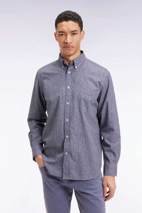 Chemise à micro-motifs en coton marine coupe droite - Image 1