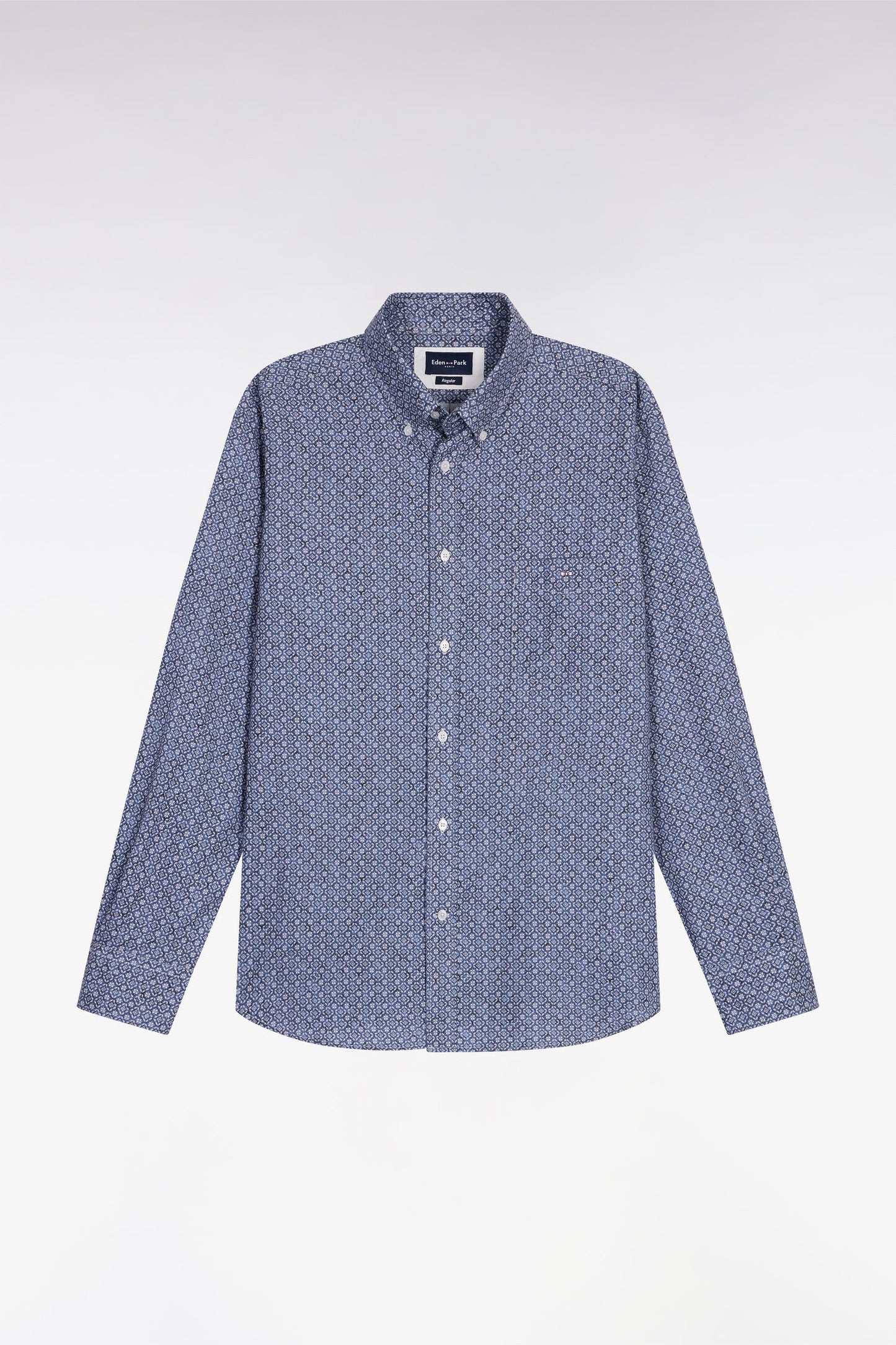 Chemise à micro-motifs en coton marine coupe droite