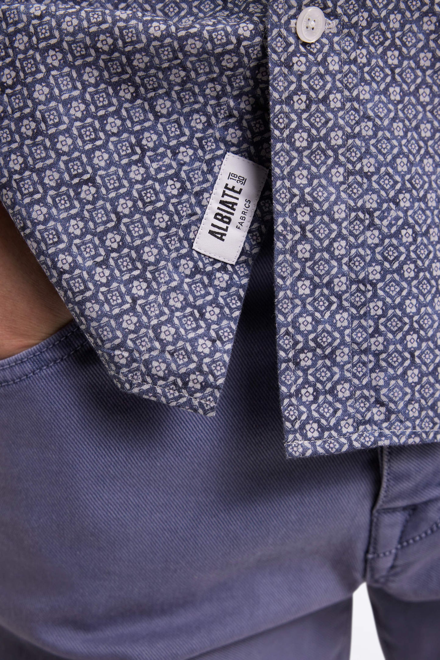 Chemise à micro-motifs en coton marine coupe droite