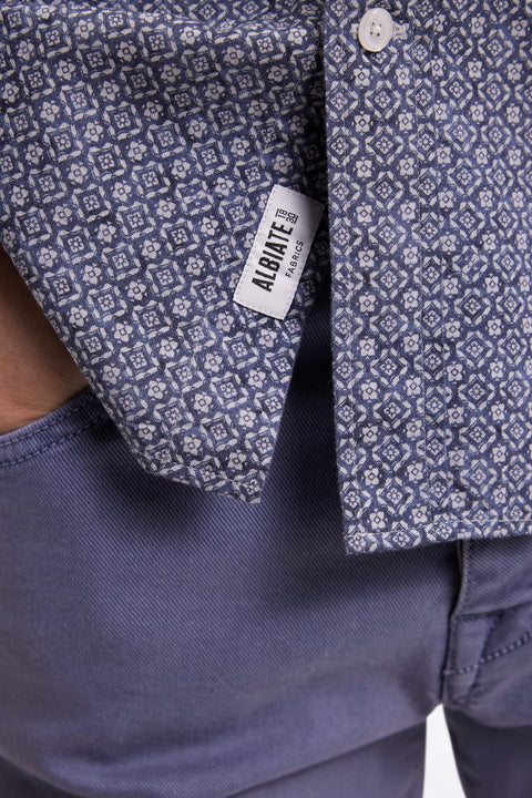 Chemise à micro-motifs en coton marine coupe droite - Image 3