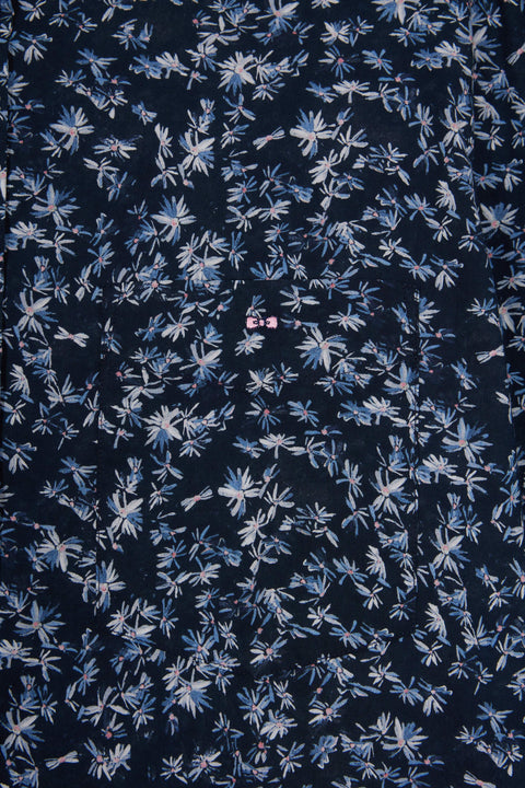 Chemise à micro-motifs fleurs en coton marine coupe droite - Image 2