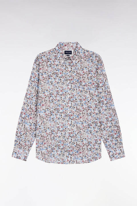 Chemise à micro-motifs fleurs en coton marron coupe droite - Image 2