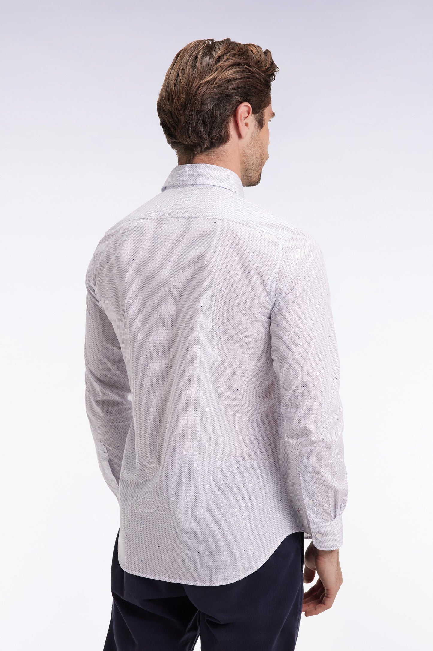 Chemise en coton ciel à micro-imprimé nœud coupe slim