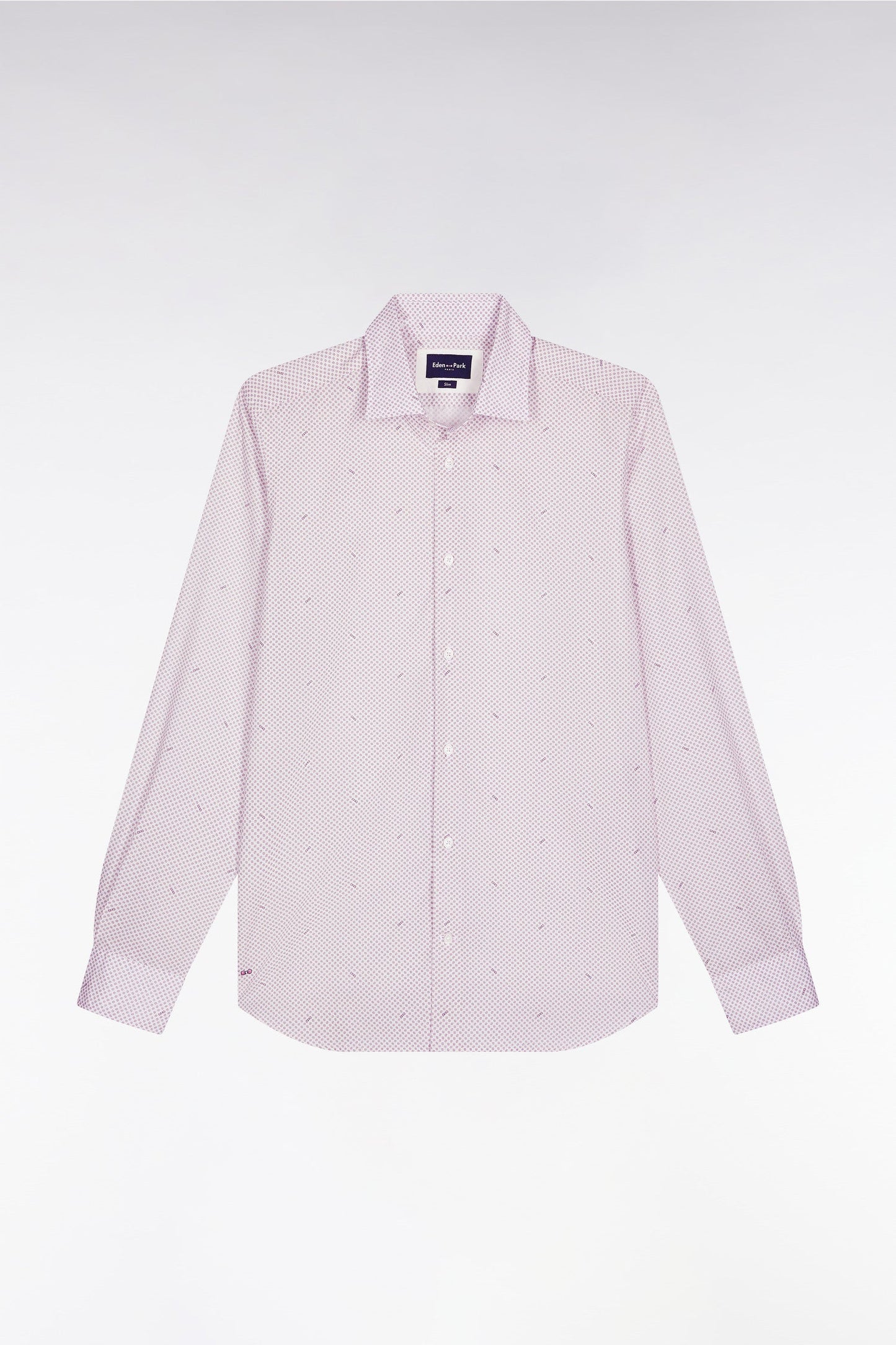 Chemise en popeline de coton à micro-motifs bordeaux coupe slim