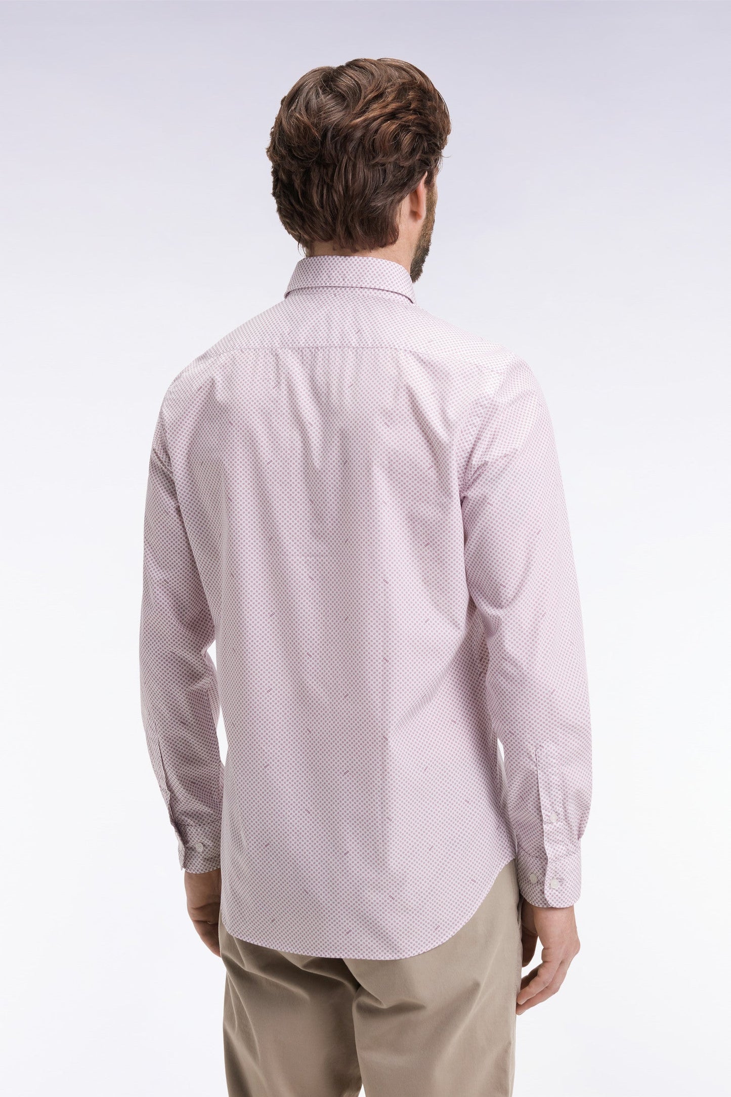 Chemise en popeline de coton à micro-motifs bordeaux coupe slim