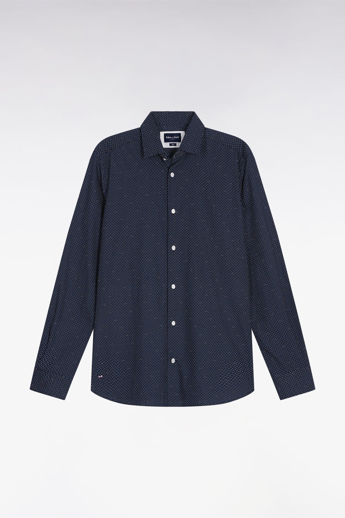 Chemise en coton à micro-motif pois bleu coupe slim