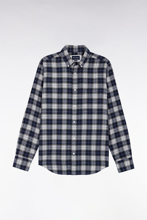 Chemise à carreaux en coton japonais marine coupe droite - Image 2