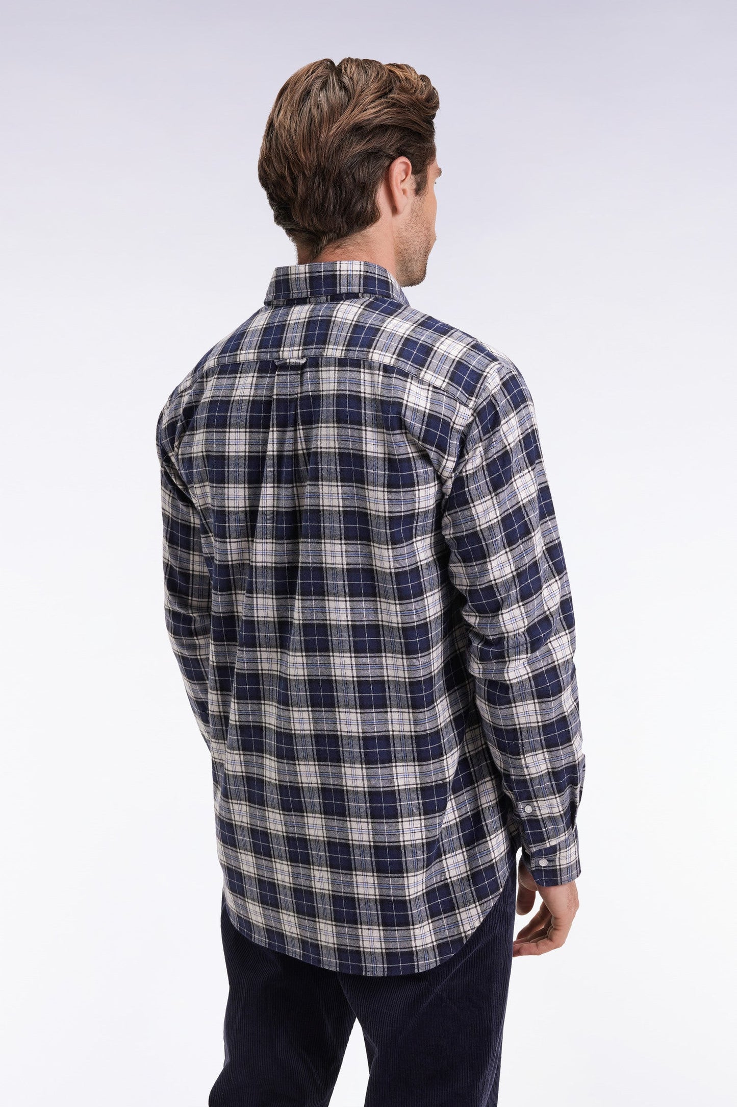 Chemise à carreaux en coton japonais marine coupe droite