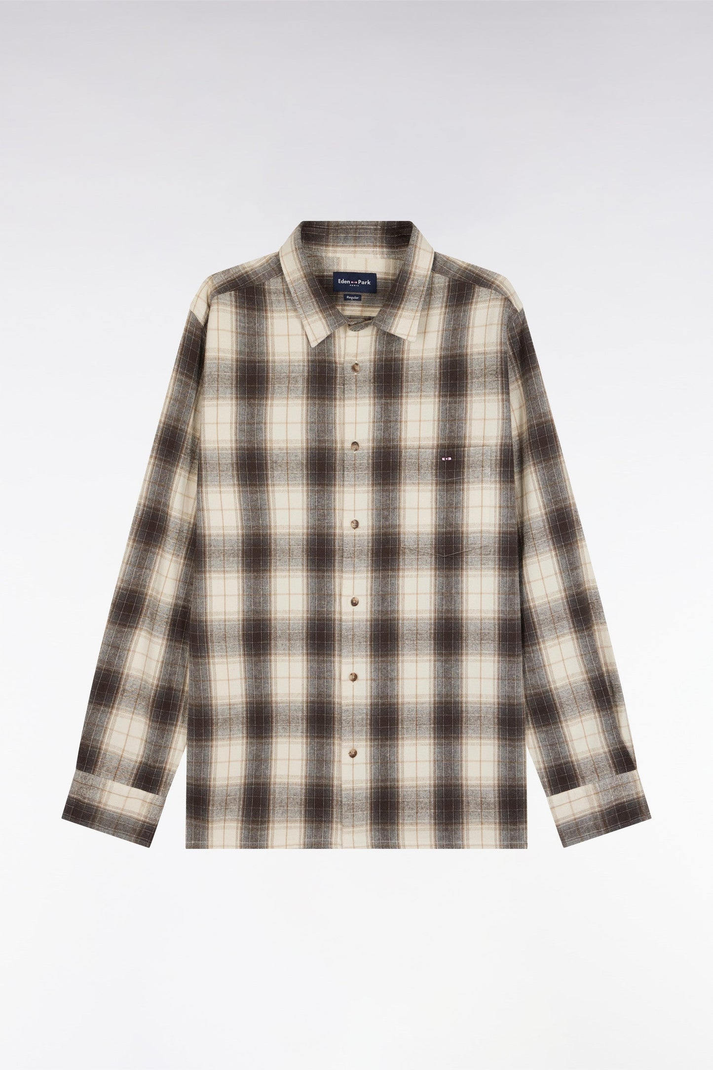 Chemise à carreaux en coton japonais beige coupe droite