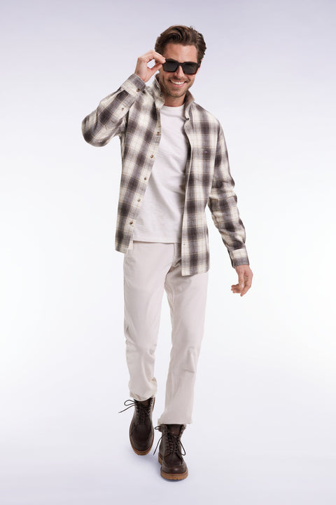 Chemise à carreaux en coton japonais beige coupe droite - Image 3