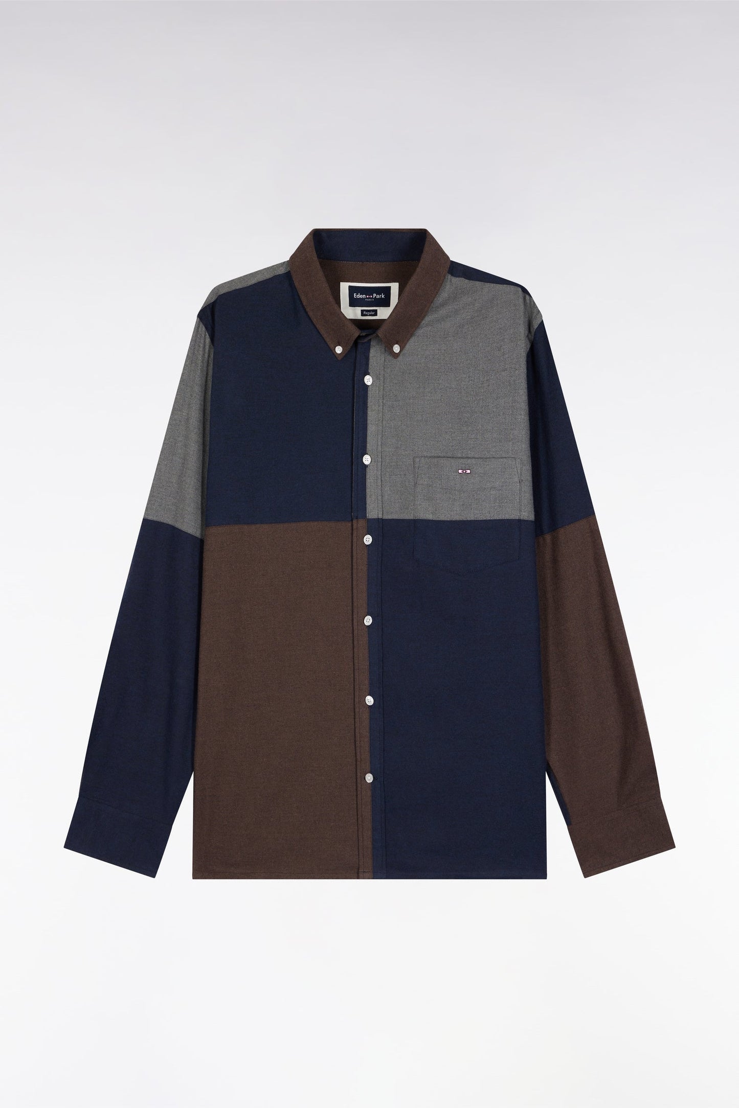 Chemise tricolore en flanelle de coton marine coupe droite