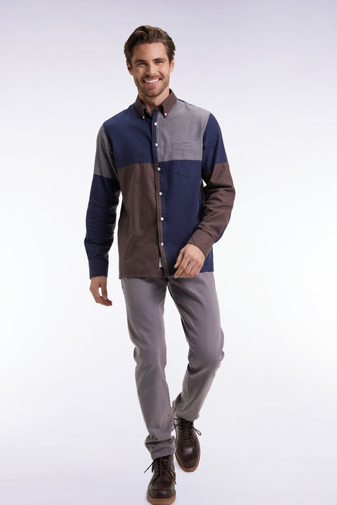 Chemise tricolore en flanelle de coton marine coupe droite - Image 3