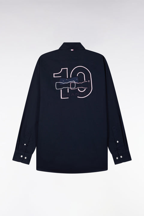 Chemise en coton marine broderie XV de France coupe droite - Image 2