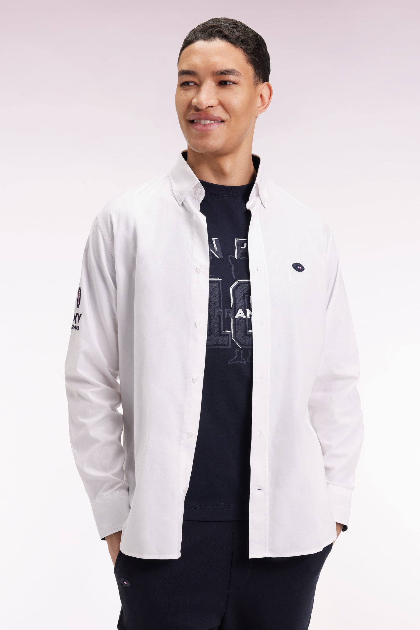 Chemise en coton blanc broderie XV de France coupe droite