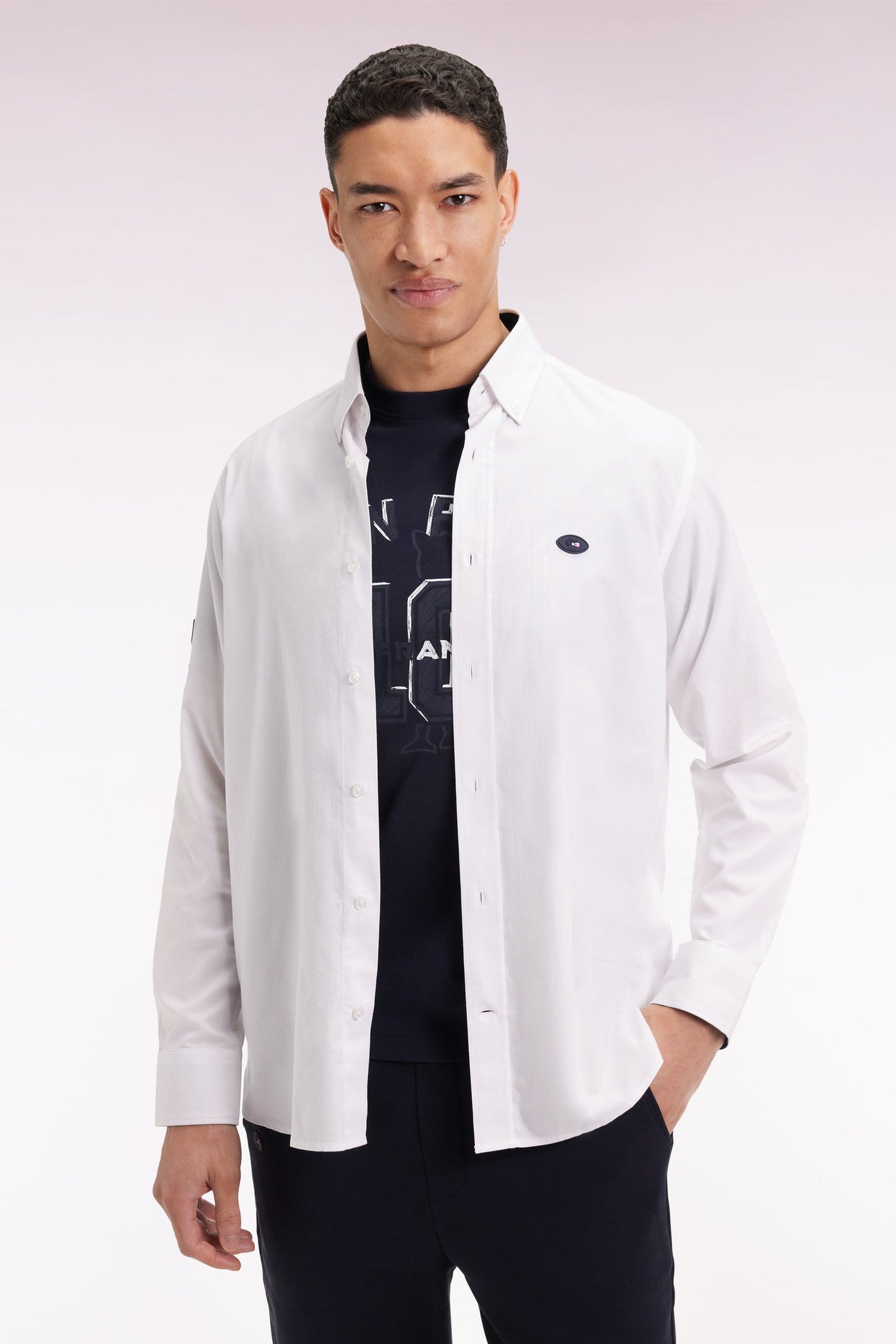 Chemise en coton blanc broderie XV de France coupe droite