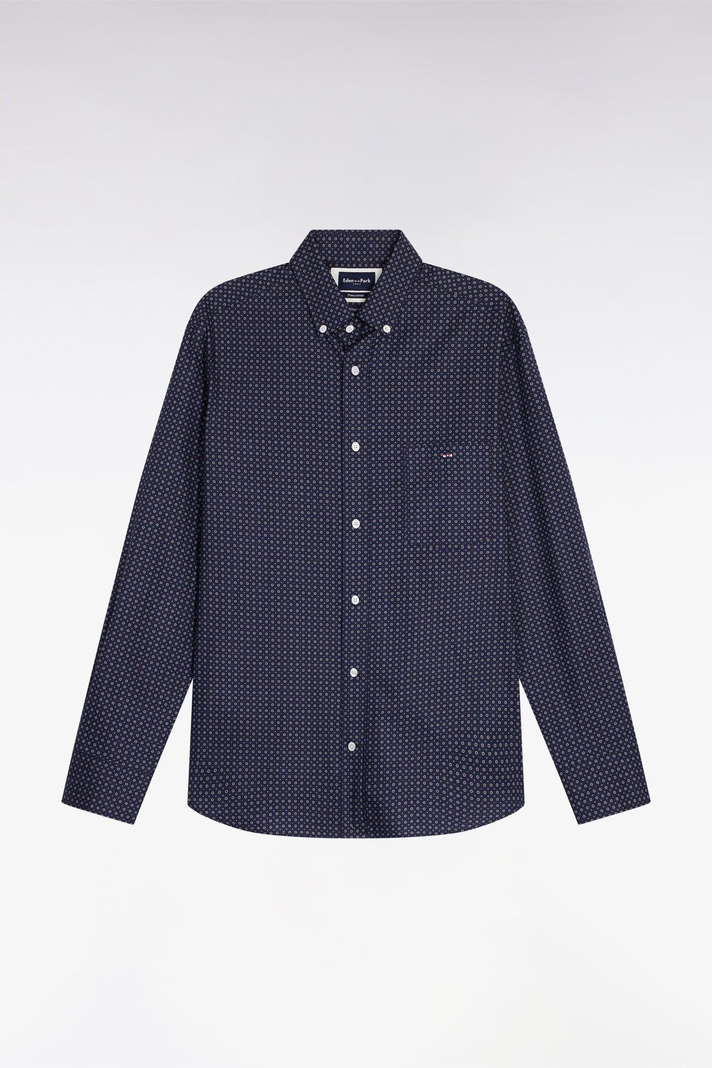 Chemise en coton à micro-motifs marine coupe droite