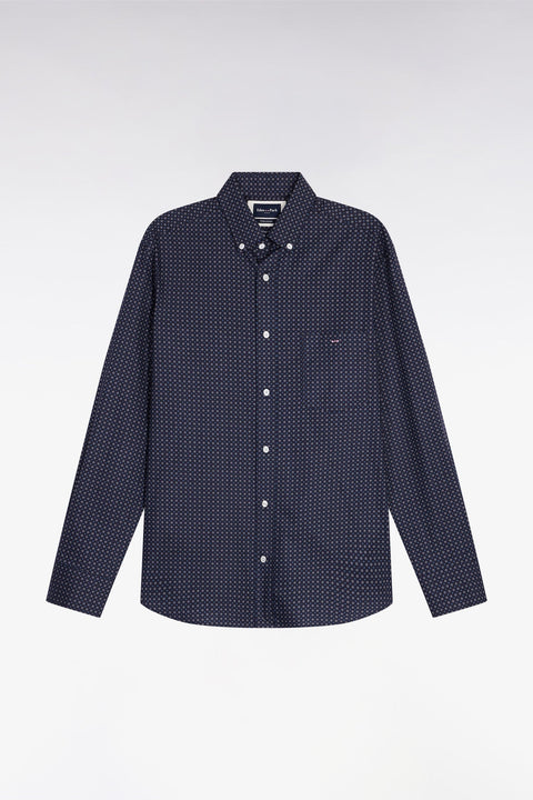 Chemise en coton à micro-motifs marine coupe droite - Image 2