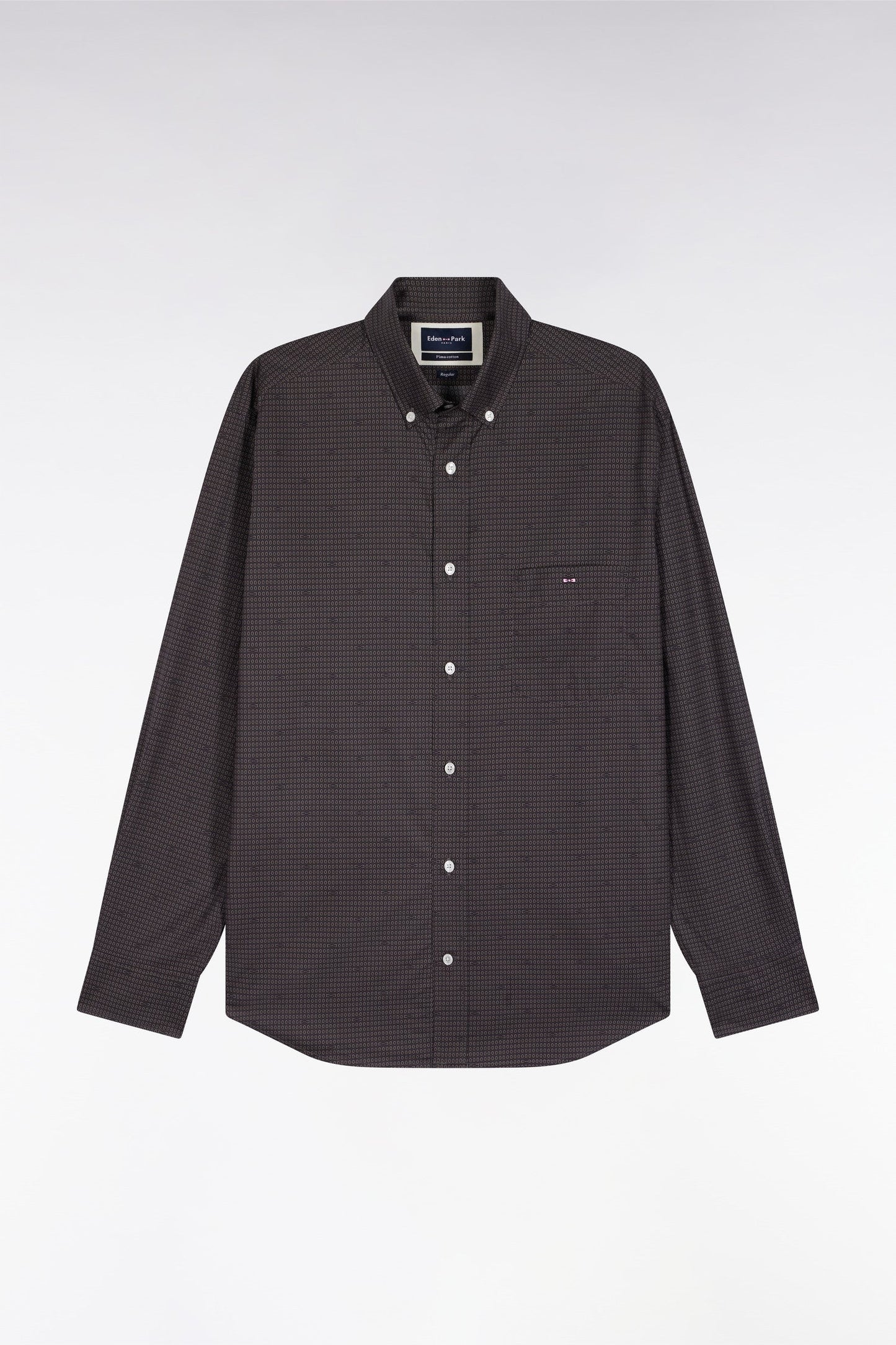 Chemise en coton Pima marron à micro-motifs coupe droite