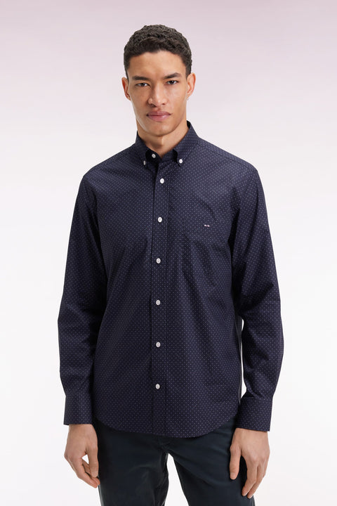 Chemise en coton Pima marine à micro-pois coupe droite - Image 1