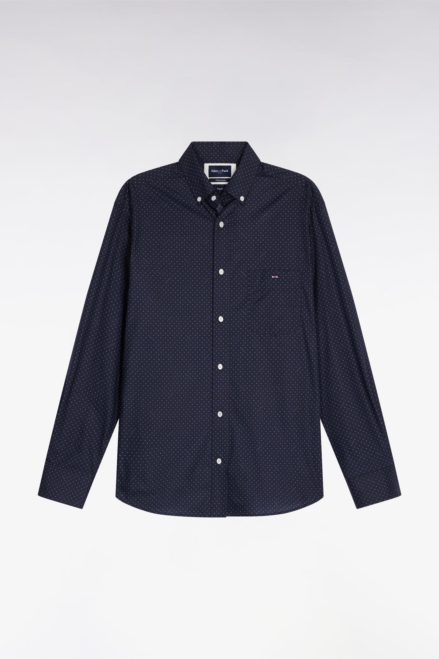 Chemise en coton Pima marine à micro-pois coupe droite