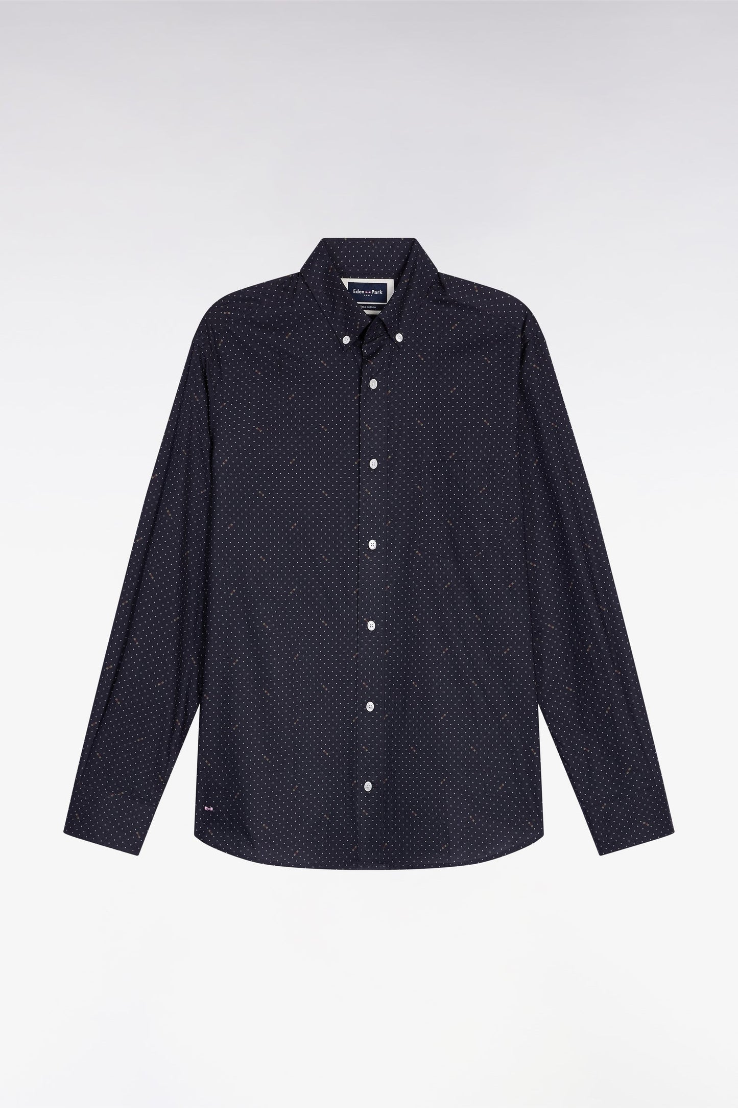Chemise en coton Pima noir à micro-motif pois coupe slim