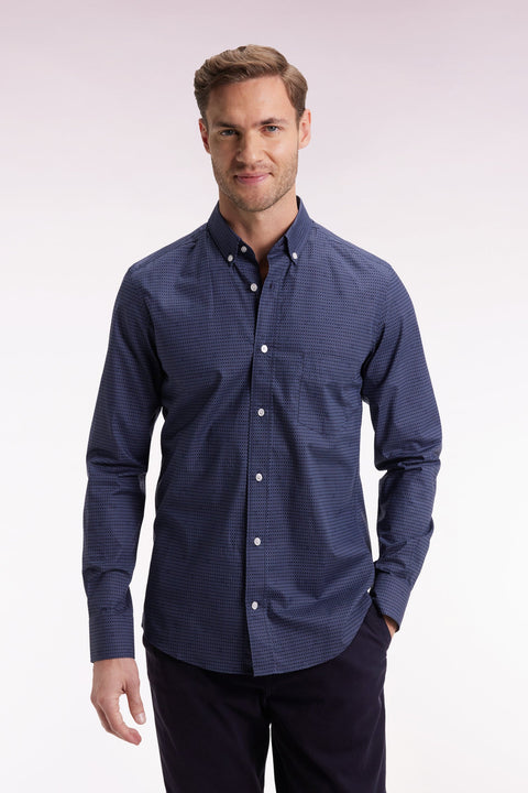Chemise en coton Pima marine à micro-motifs coupe slim - Image 1