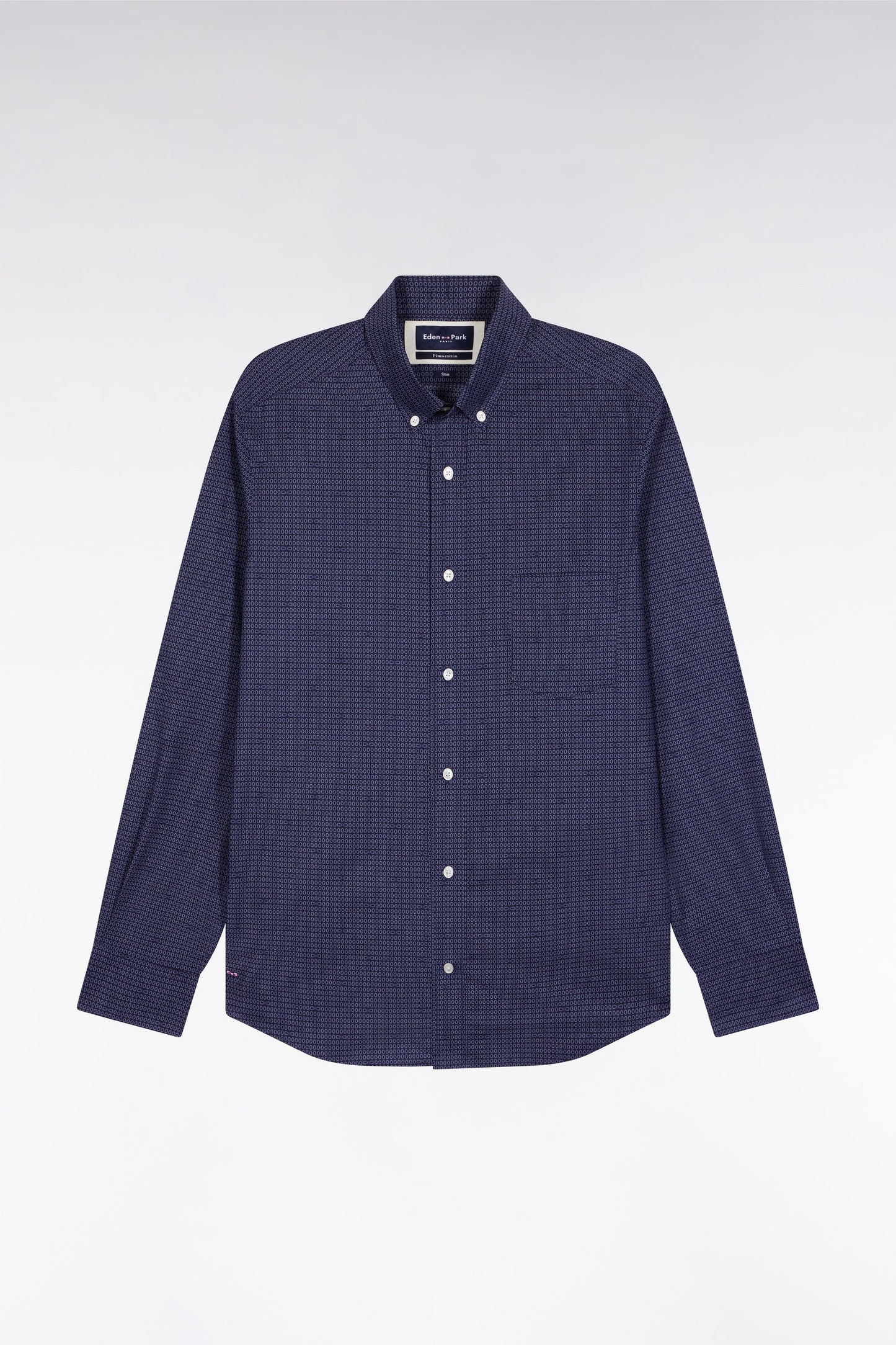Chemise en coton Pima marine à micro-motifs coupe slim