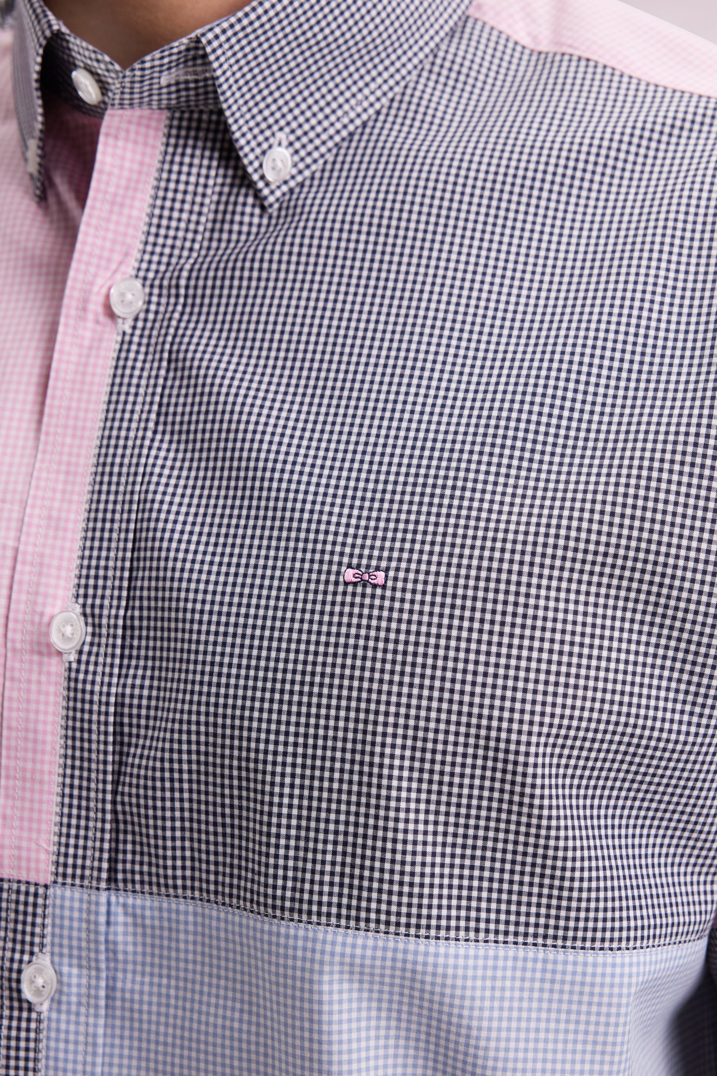 Chemise bleu et rose quatre cadrans coupe droite