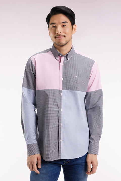 Chemise bleu et rose quatre cadrans coupe droite - Image 1