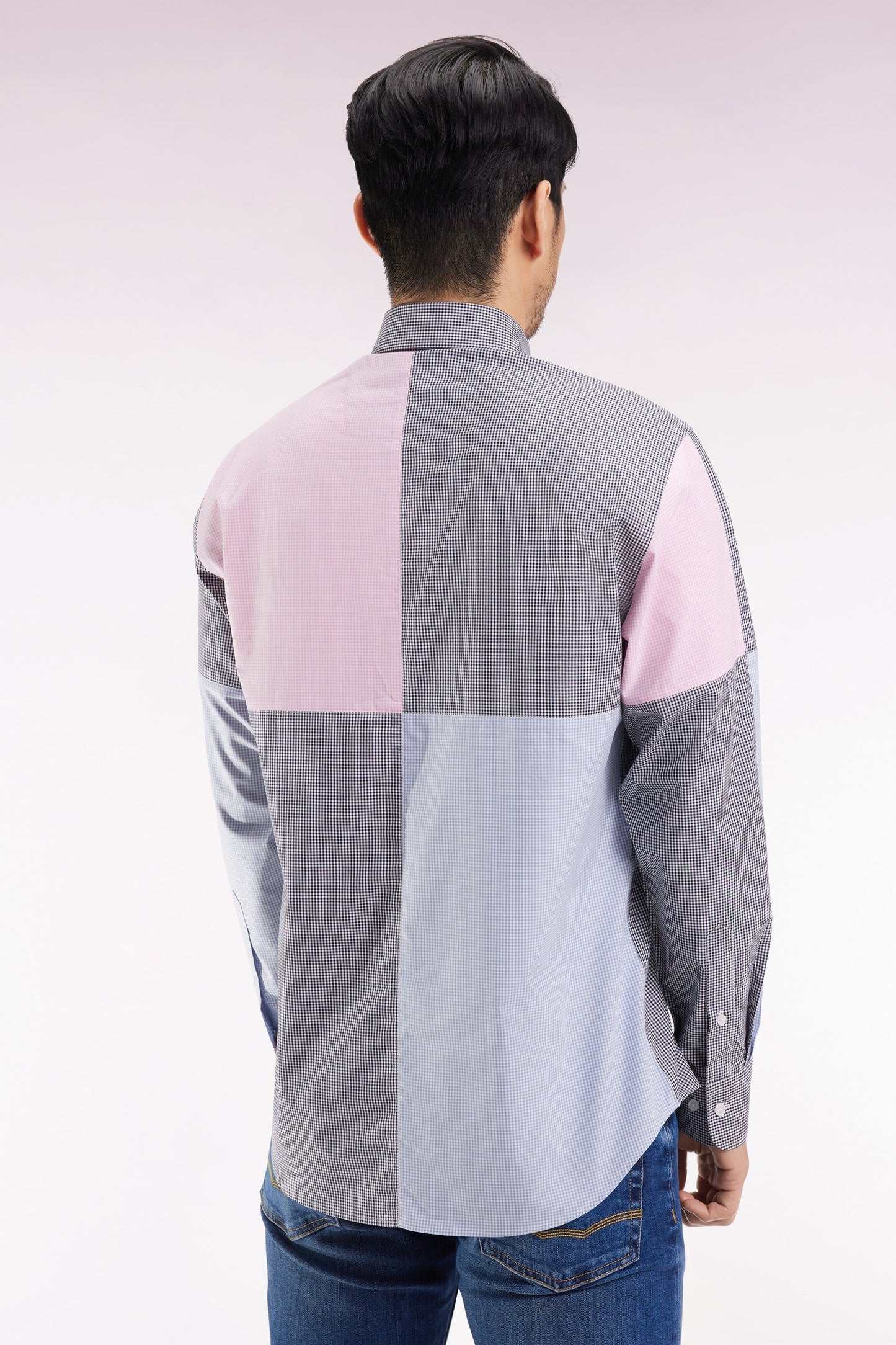 Chemise bleu et rose quatre cadrans coupe droite