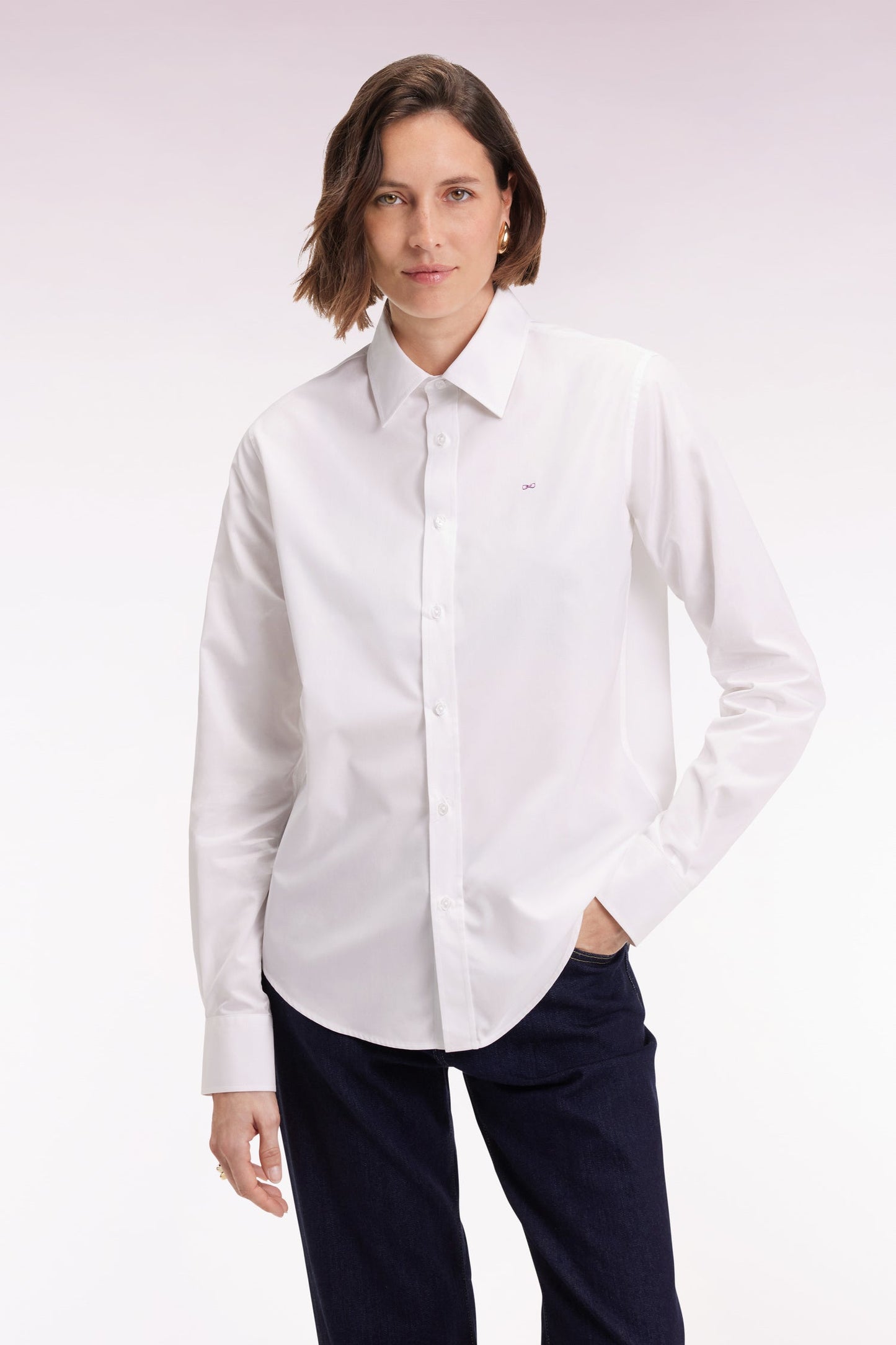 Chemise en popeline de coton blanc coupe slim