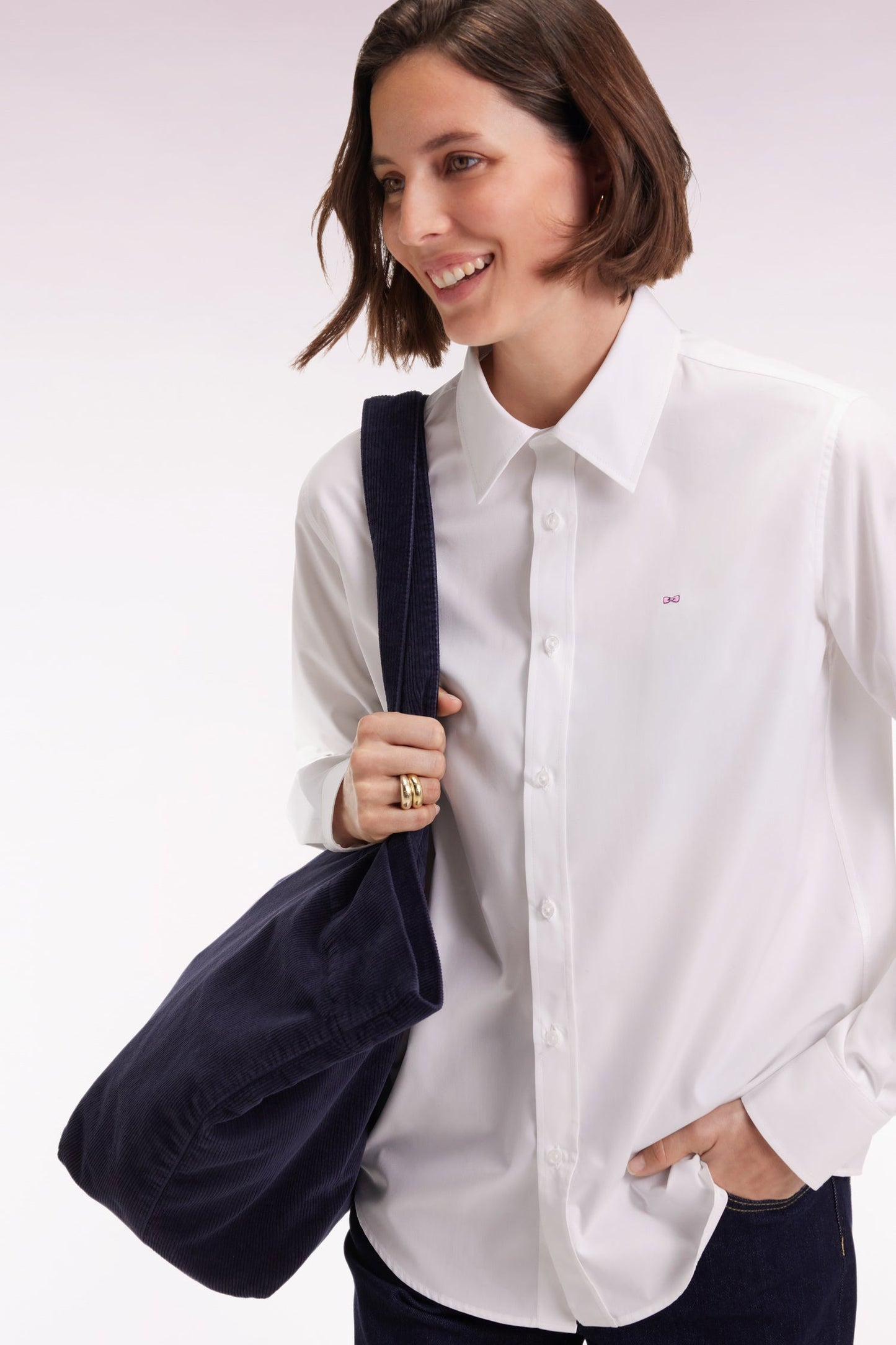 Chemise en popeline de coton blanc coupe slim