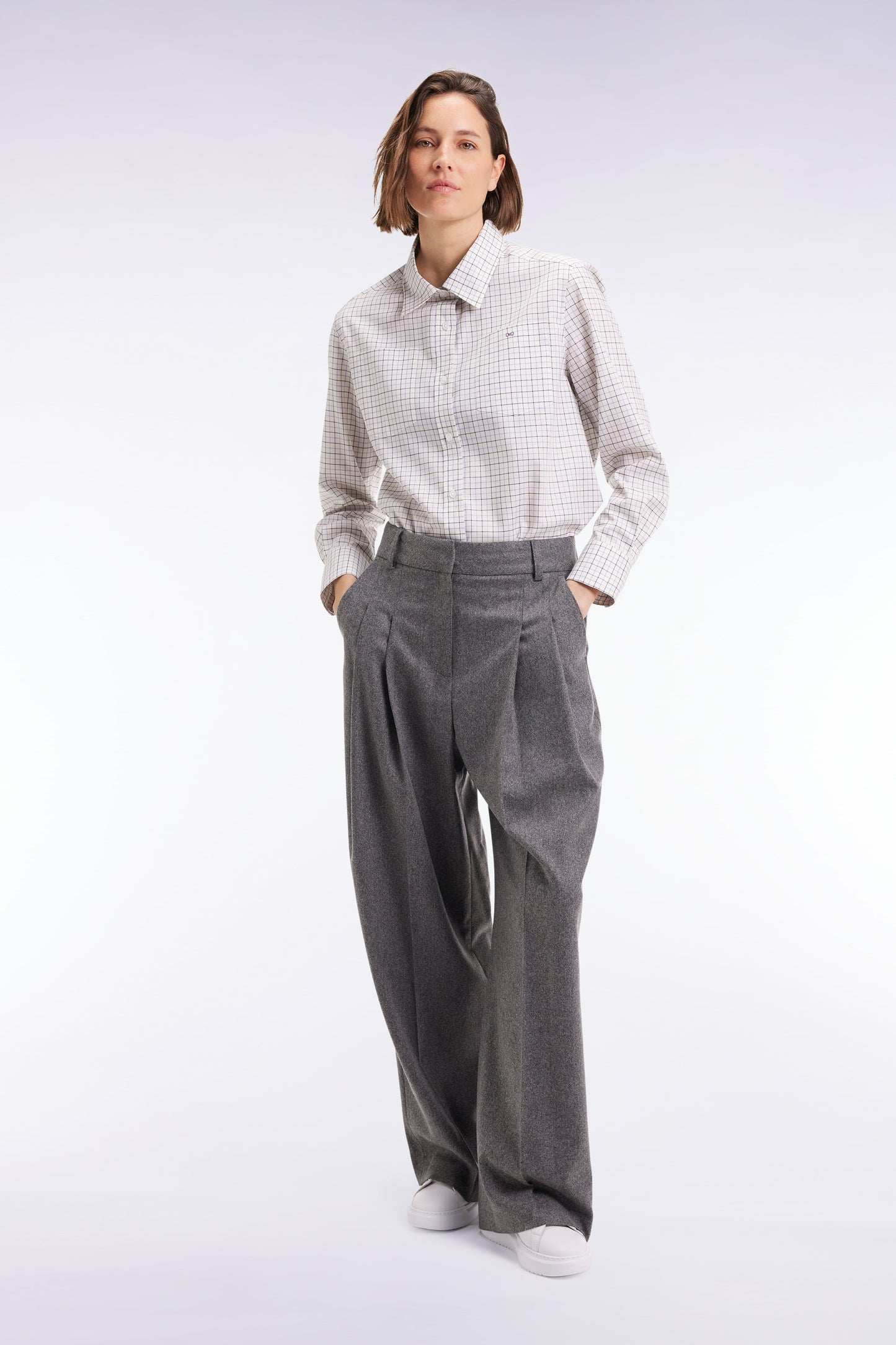 Chemise à carreaux grise et blanche coupe Relaxed