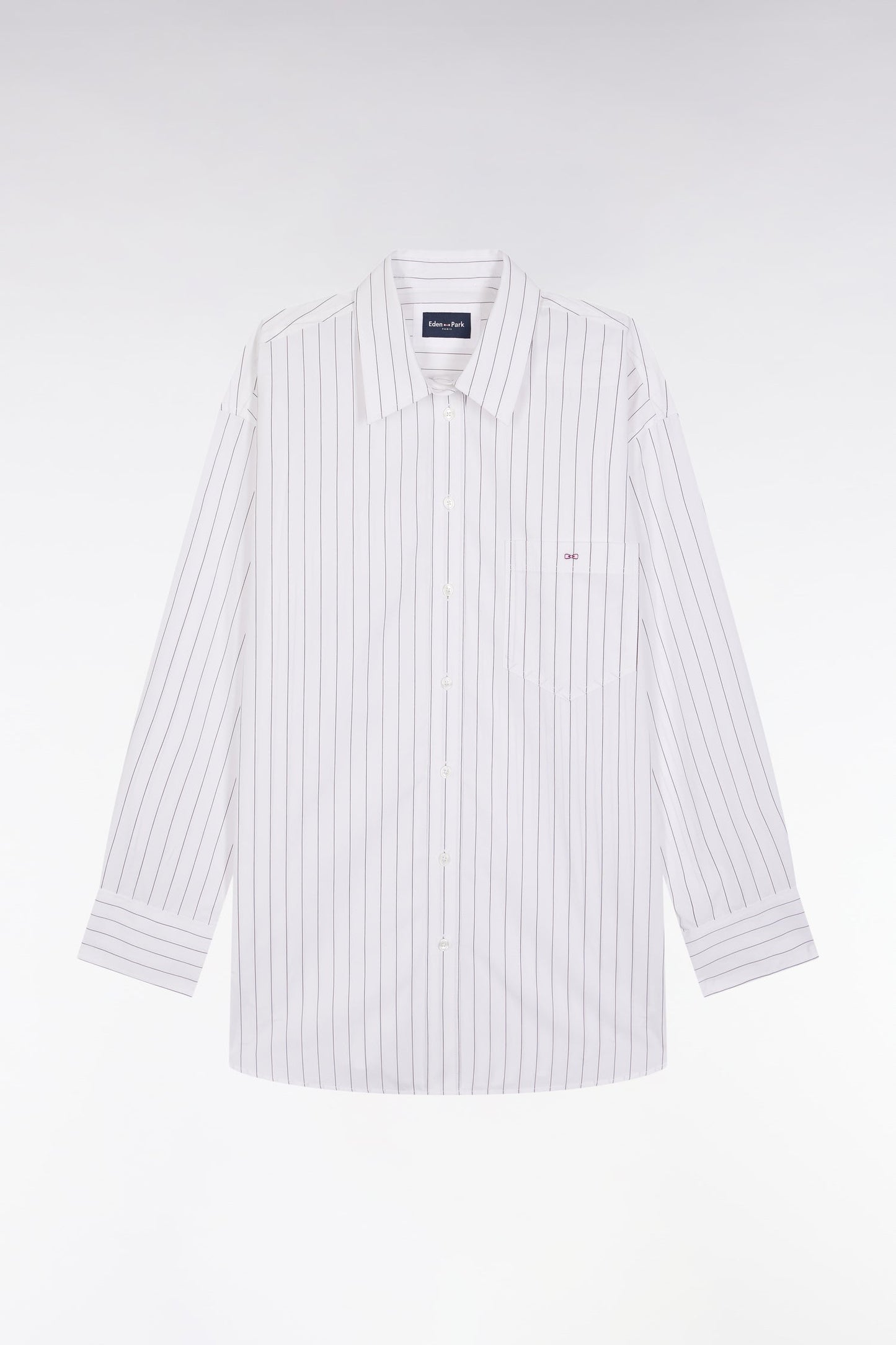 Chemise en popeline de coton blanche à rayures tennis coupe oversized