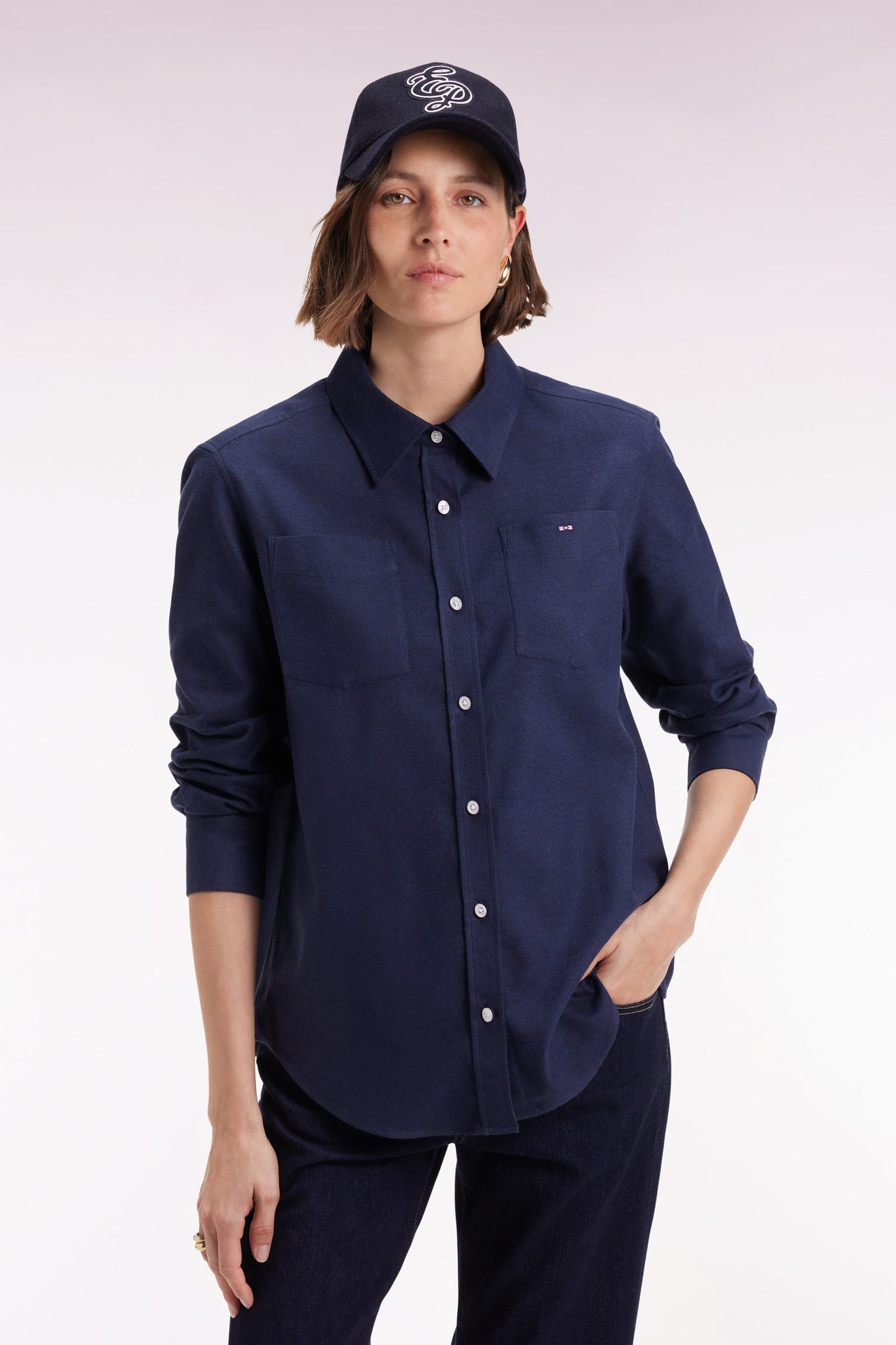 Chemise en popeline de coton marine coupe Relaxed