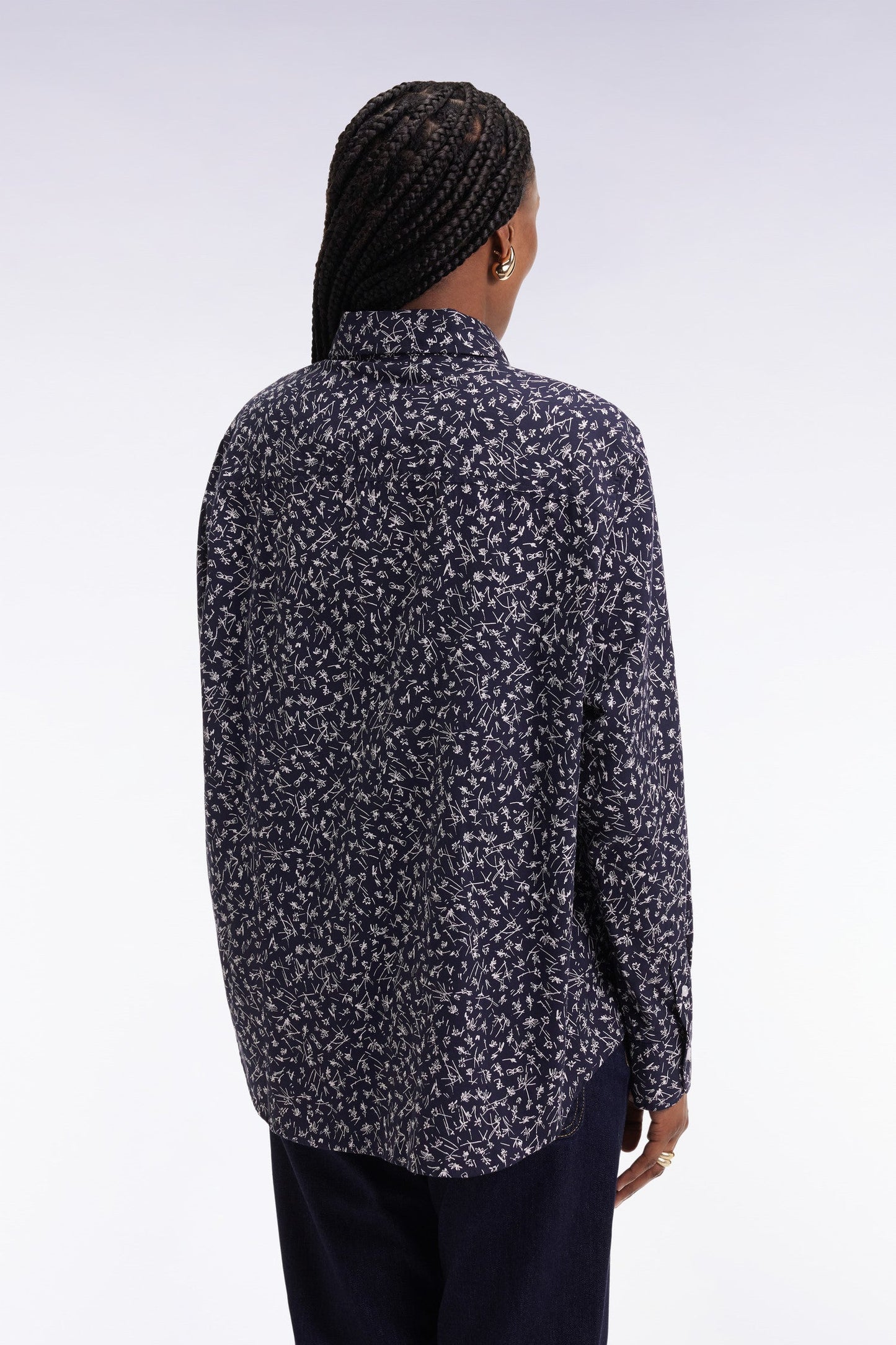 Chemise en popeline de coton marine à micro-motifs coupe slim