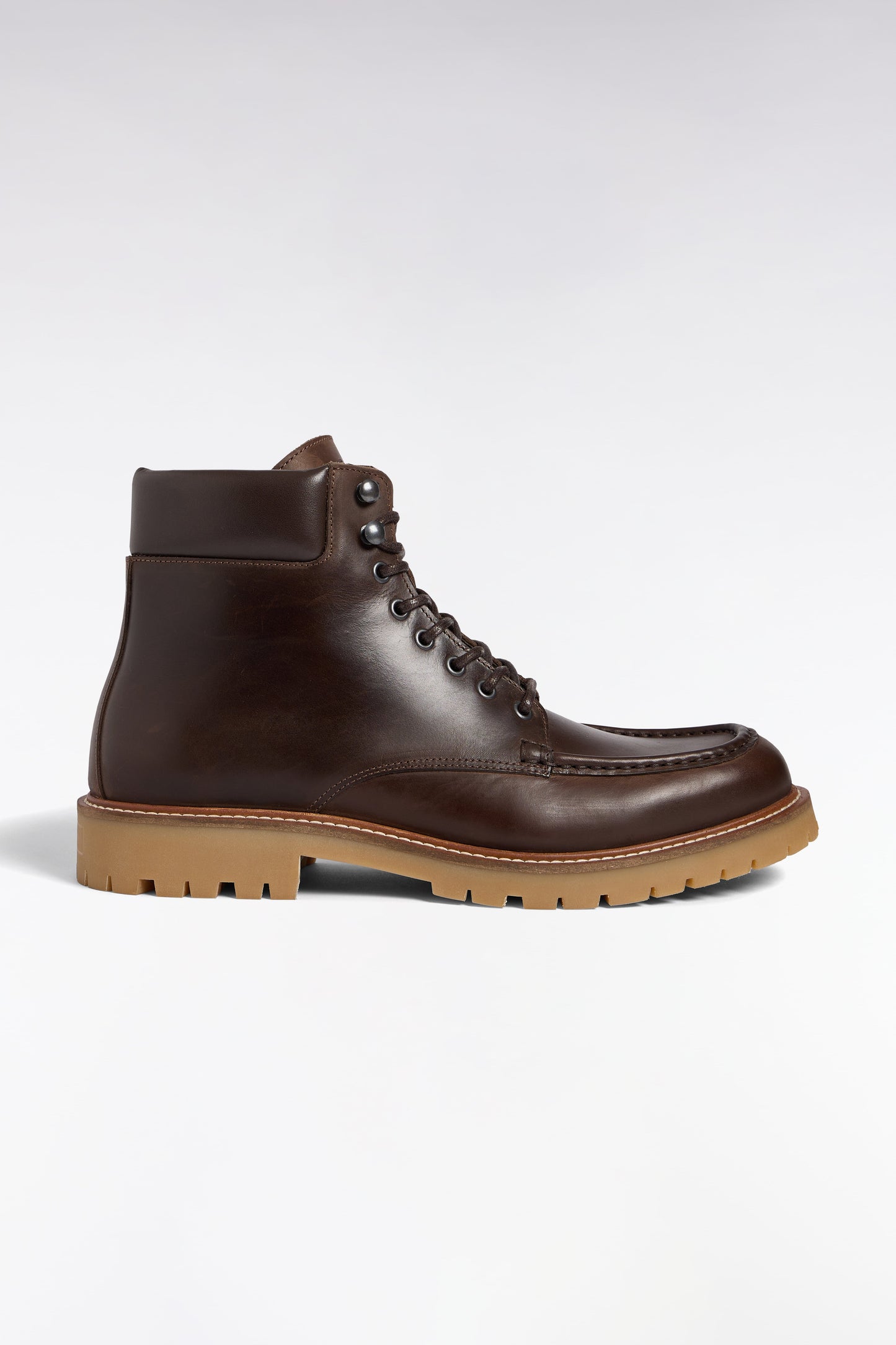 Bottines lacées en cuir lisse marron