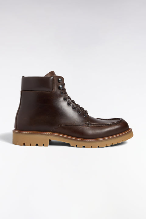 Bottines lacées en cuir lisse marron - Image 1