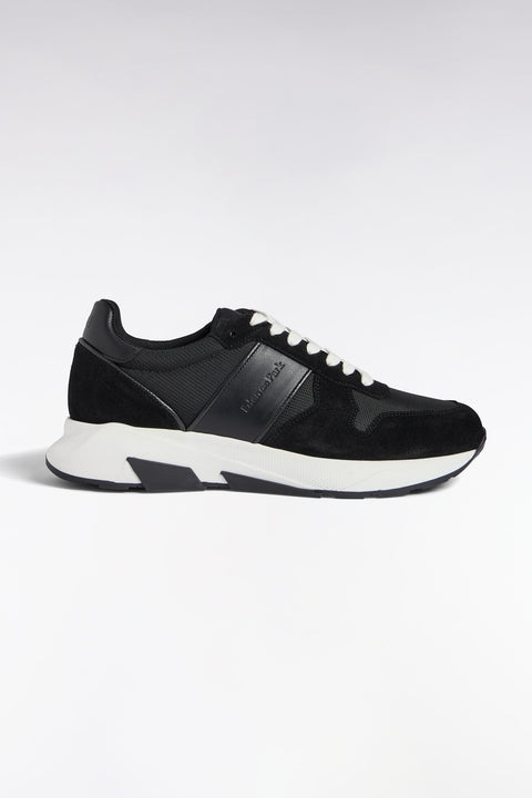 Sneakers multimatières en cuir noir - Image 1