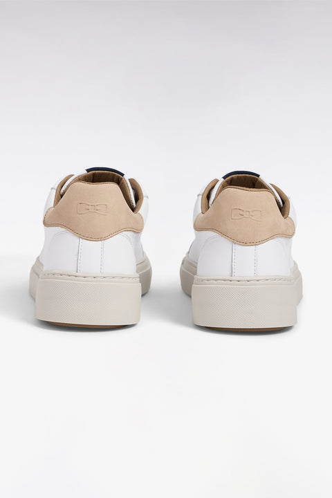 Baskets basses bimatières en cuir blanc et cuir suédé sable - Image 3