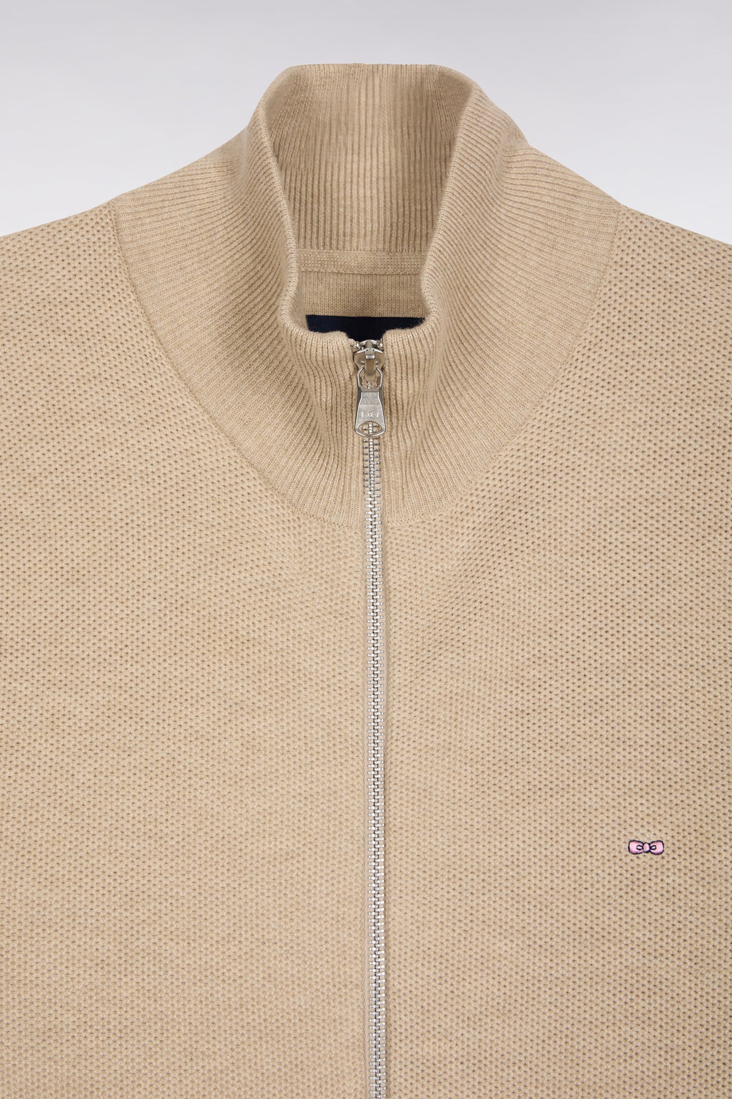 Cardigan zippé en laine et coton camel coupe droite - MANQUE PORTES